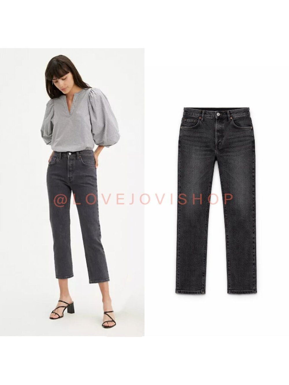 Jeans | Straight Cropped | Levi’s 501 Button-Fly High Rise | Dark Gray Wash 33